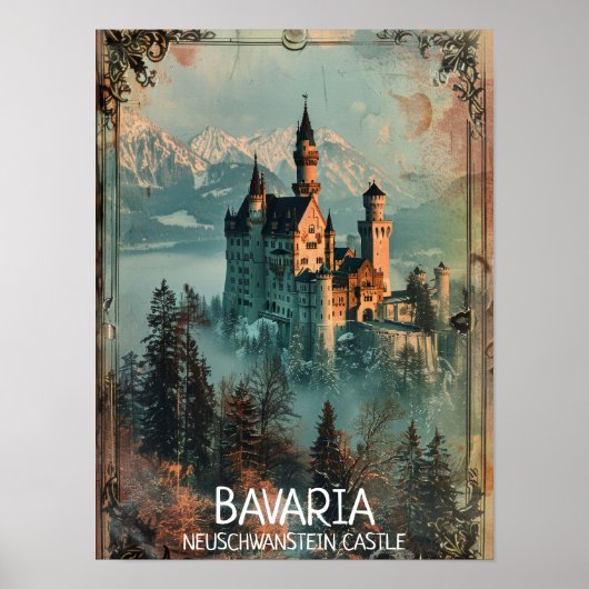 Bavaria Neuschwanstein Castle Vintage Poster (Voorkant)