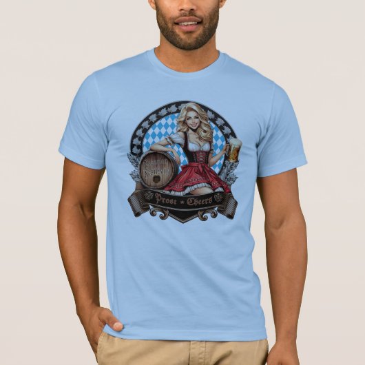 Bavarian Festivals blondes Dirndl mit Prost Cheers T-shirt (Voorkant)