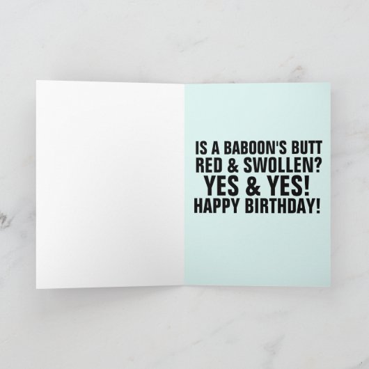 BAVIAAN BUTT GRAPPIG AAPJE BUTT VERJAARDAG KAART (Binnen)