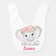 Aquarelle bébé éléphant rose floral fille