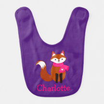 Cute Fox rose Écharpe violet Personnalisé Baby Bib
