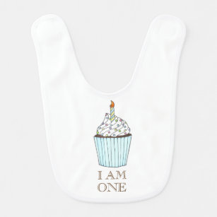 Bavoir I Am One 1 Baby's First Birthday Cupcake Candle
