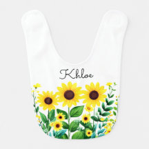 Personalized Sunflower Baby Bib add Your Text