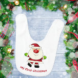 Bavoir Premier Noël de Noël de bébé Rouge Nez Père Noël<br><div class="desc">La bib bébé de Noël de ce bébé présente une jolie image Père Noël à nez rouge avec un texte modifiable. Créé avec l'oeuvre de Barry à partir de psptubez.com</div>