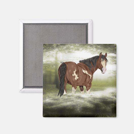 Bay and White Splash Overo Verf Paard Magneet (Voorkant / Achterkant)