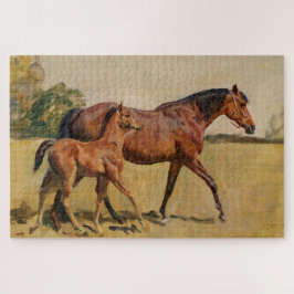 Bay Brown Thoroughbred Mare and Foal Legpuzzel