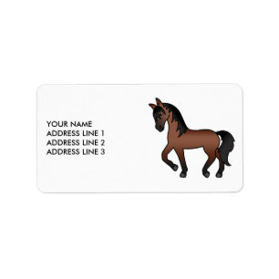 Bay Bruine Cartoon Dravende Paard & Aangepaste Tek Etiket