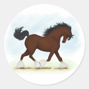 Bay Clydesdale Horse Ronde Sticker