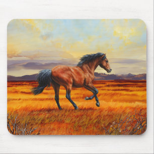 Bay Horse galopperend over de prairie Muismat