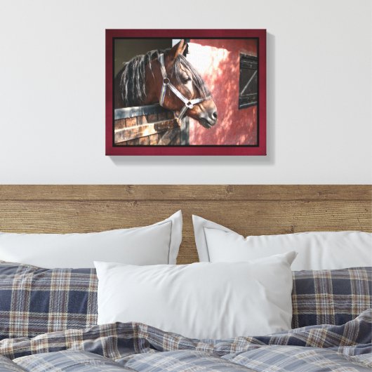  Bay Horse in een onbuigzame zonsondergang Canvas Afdruk (Insitu (Slaapkamer))