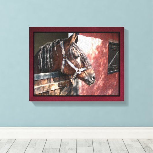  Bay Horse in een onbuigzame zonsondergang Canvas Afdruk (Insitu (Houten vloer))