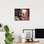 Bay Horse in een onbuigzame zonsondergang Poster (Thuiskantoor)