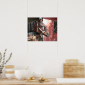 Bay Horse in een onbuigzame zonsondergang Poster (Keuken)