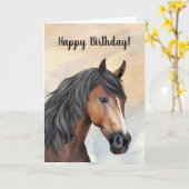 Bay Horse met Blaze Happy Birthday Kaart (Gele Bloem)