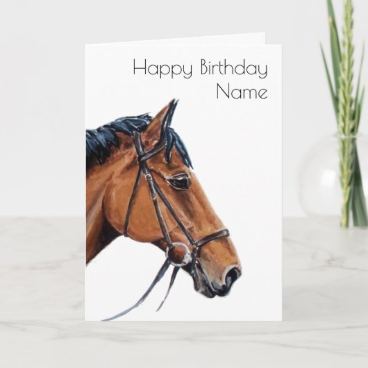 Bay Horse White Art Deco Verjaardag Kaart (Voorkant)