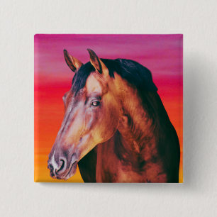 Bay Paard Gradiënt Vierkante Button 5,1 Cm