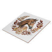 Bay Paard Herfstkrans Tegeltje (Zijkant)