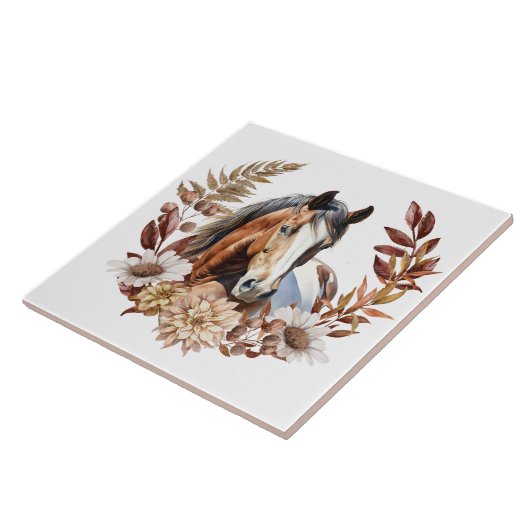 Bay Paint Paard Herfstkrans Tegeltje (Zijkant)