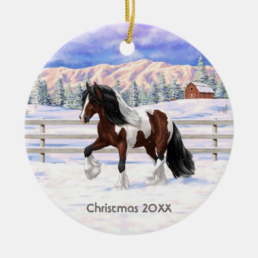 Bay Pinto Brown Skewbald Gypsy Vanner Tinker Horse Keramisch Ornament (Voorkant)