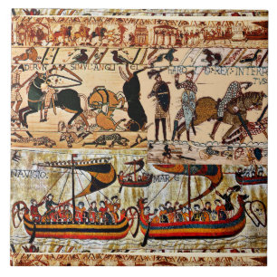 BAYEUX TAPESTRY 1066 NORMAN KNIGHTS, VIKING SHIPS TEGELTJE