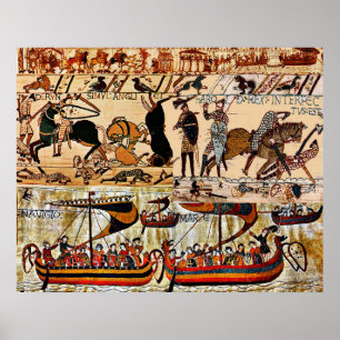 BAYEUX TAPESTRY, NORMAN KNIGHTS, ARCHERS, VIKSHIP POSTER