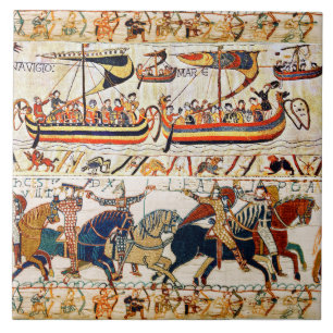 BAYEUX TAPESTRY NORMAN KNIGHTS, VIKING SHIPS, ARCH TEGELTJE