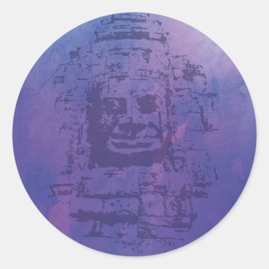 Bayon Face Paars Ronde Sticker (Voorkant)