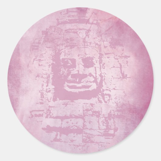 Bayon Face Pink Ronde Sticker (Voorkant)