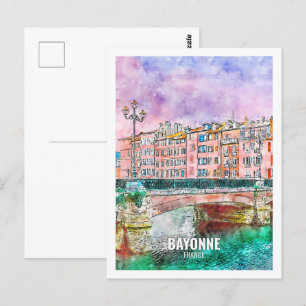 Bayonne Frankrijk Beroemde Reisplaats Waterverf Briefkaart