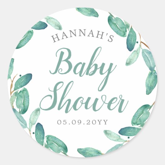 Bayou Botanicals Greenery Baby shower Ronde Sticker (Voorkant)