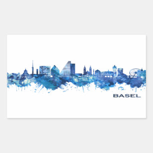 Bazel Zwitserland Skyline Blue Rechthoekige Sticker