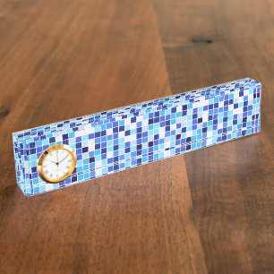 Bazentegels, Blauwe Mozaïektegels, Geometrisch Pat Naambordje