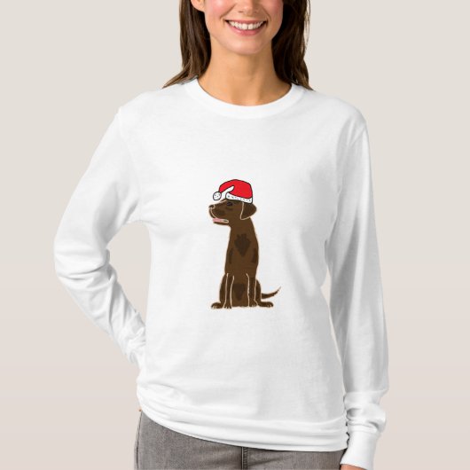 BB- Chocolade Labrador Wearing Santa Hat Shirt (Voorkant)