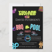 BBQ and Pool Party Neon Birthday Invitation (Devant)