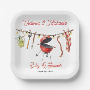 BBQ Baby-Q Baby shower Gingham waslijn Papieren Bordje