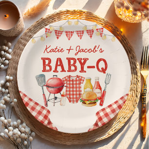 BBQ Baby-Q Baby Shower Papieren Borden Bordje