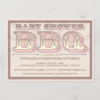 BBQ Baby shower à l'ancienne sur invitation rose