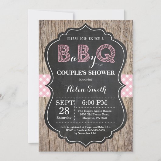 BBQ Baby shower Invitation Bébé Q Jardin rose (Devant)