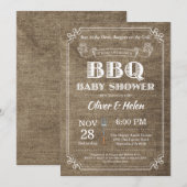 BBQ Baby shower Invitation Burlap Kaart (Voorkant / Achterkant)