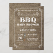 BBQ Baby shower Invitation Burlap Vintage (Devant / Derrière)