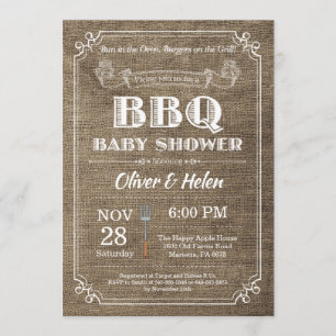 BBQ Baby shower Invitation Burlap Vintage