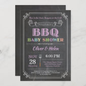 BBQ Baby shower Invitation Chalkboard Purple (Devant / Derrière)