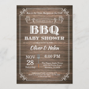 BBQ Baby shower Invitation Rustic Wood Kaart