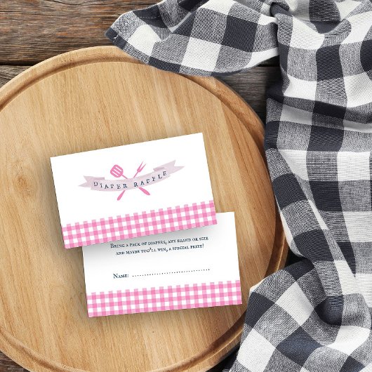 BBQ Baby shower Luier Raffle Roze Plaid Informatiekaartje