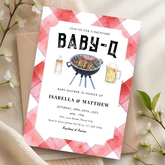 BBQ Baby shower Red Gingham Baby-Q Kaart