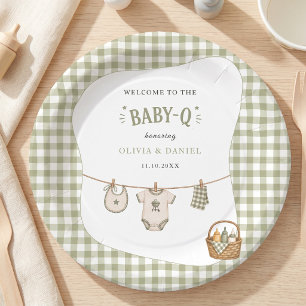 Bbq Baby Shower Salie Gingham Rustic Op Maat Papieren Bordje