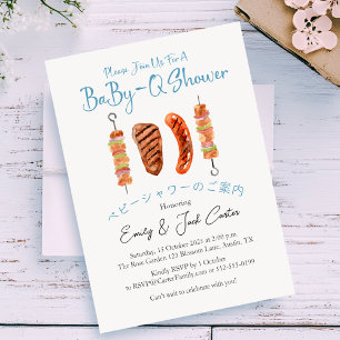 BBQ Baby shower Skewer Babyq Rustic Blue Gingham Kaart