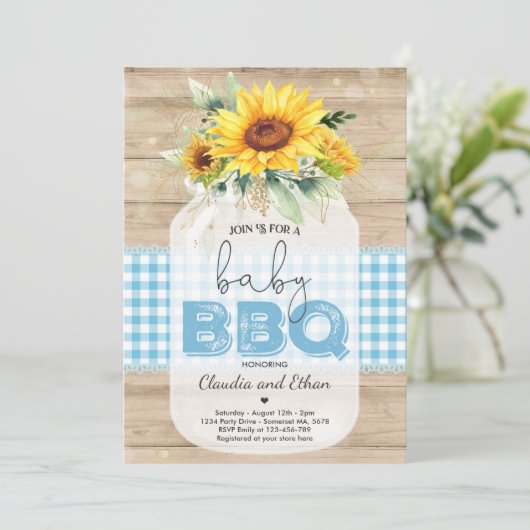 BBQ Baby shower Sunflower Baby Q Couples Shower Kaart (Staand voorkant)