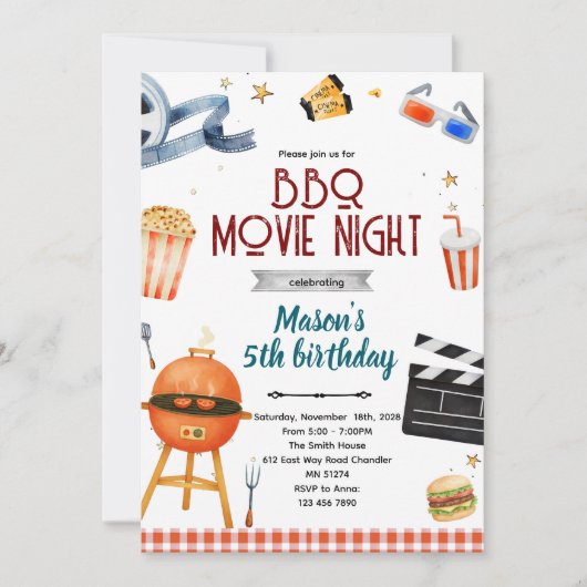 BBQ Backyard Movie Night Invitation (Devant)