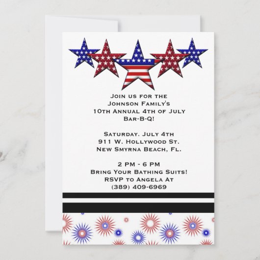 BBQ, Bar-B-Q, 4de van de Partij van de Juli Uitnod Kaart (Voorkant)